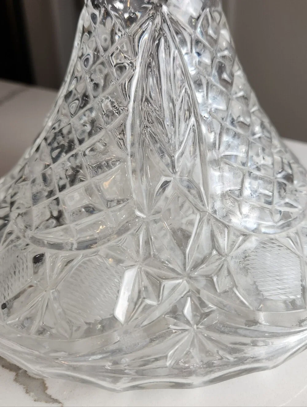 Vintage Cut Glass Ship's Captain Decanter with Silver Collar & Faceted Stopper
